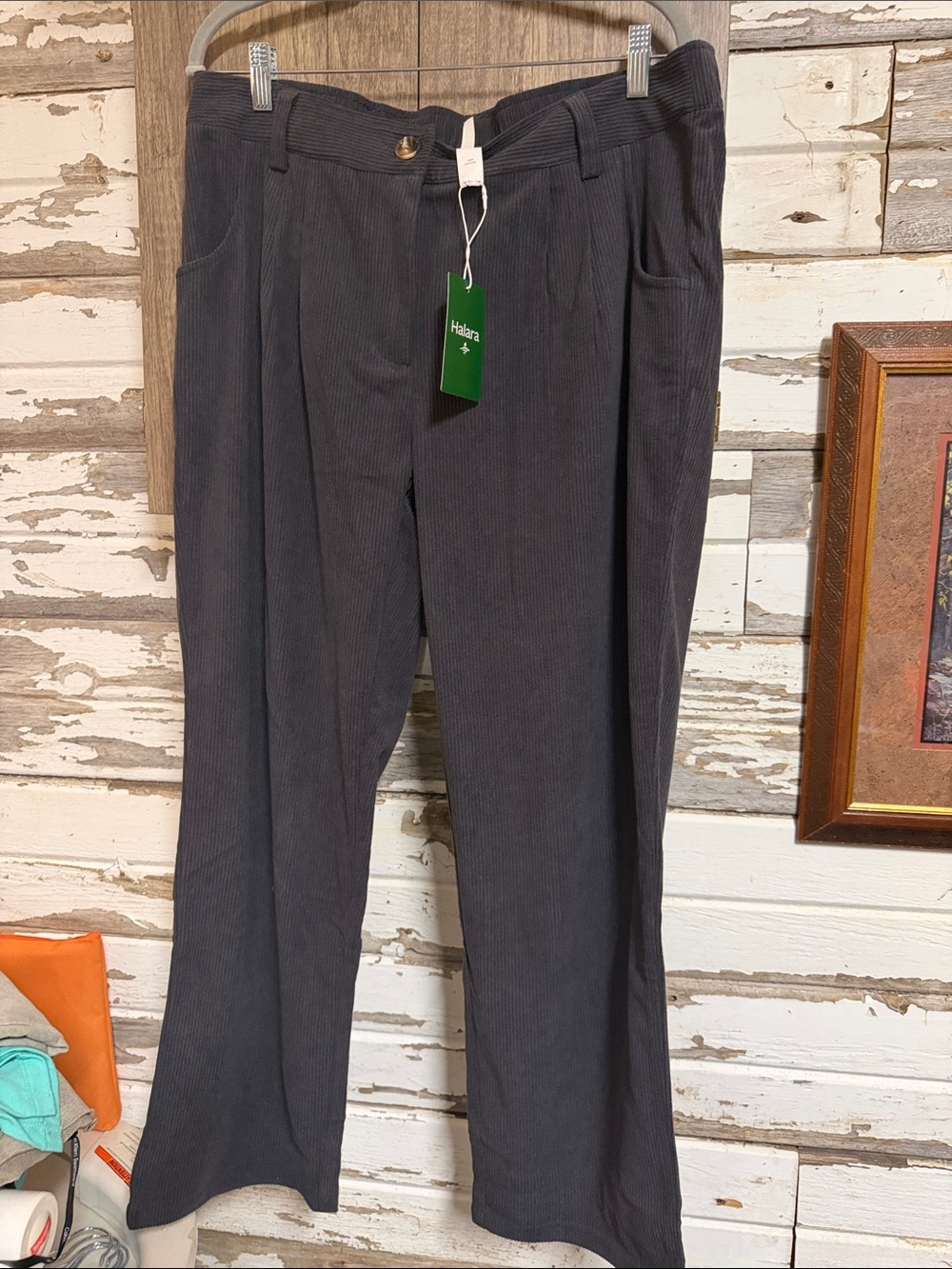 HALARA Women's Charcoal Wide-Leg Corduroy Pants